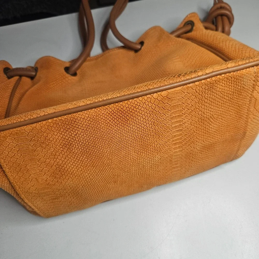 Sundance Orange Snakeskin Embossed‎ Leather Shoulder Bag Made in Italy Boho Hobo